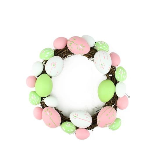 10&#x22; Pastel Pink, Green &#x26; White Easter Egg Grapevine Wreath